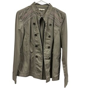 Maurices Crocheted Trim Open Front Military Cotton Jacket Womens Medium